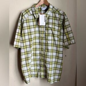 Salomon Men's Olive and White Plaid Short-Sleeve Button-Up